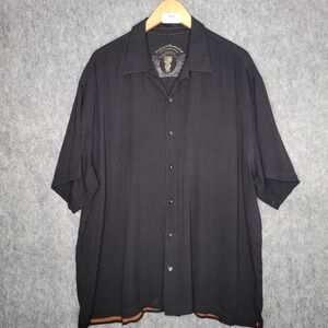 Tommy Bahama Mens‎ XXL Black 100% Silk Short Sleeve Button Up Hawaiian Shirt